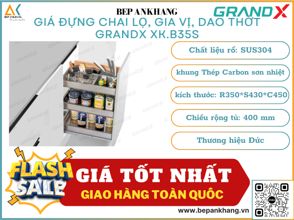 Giá đựng chai lọ gia vị dao thớt GRANDX XK.B35S - 350mm